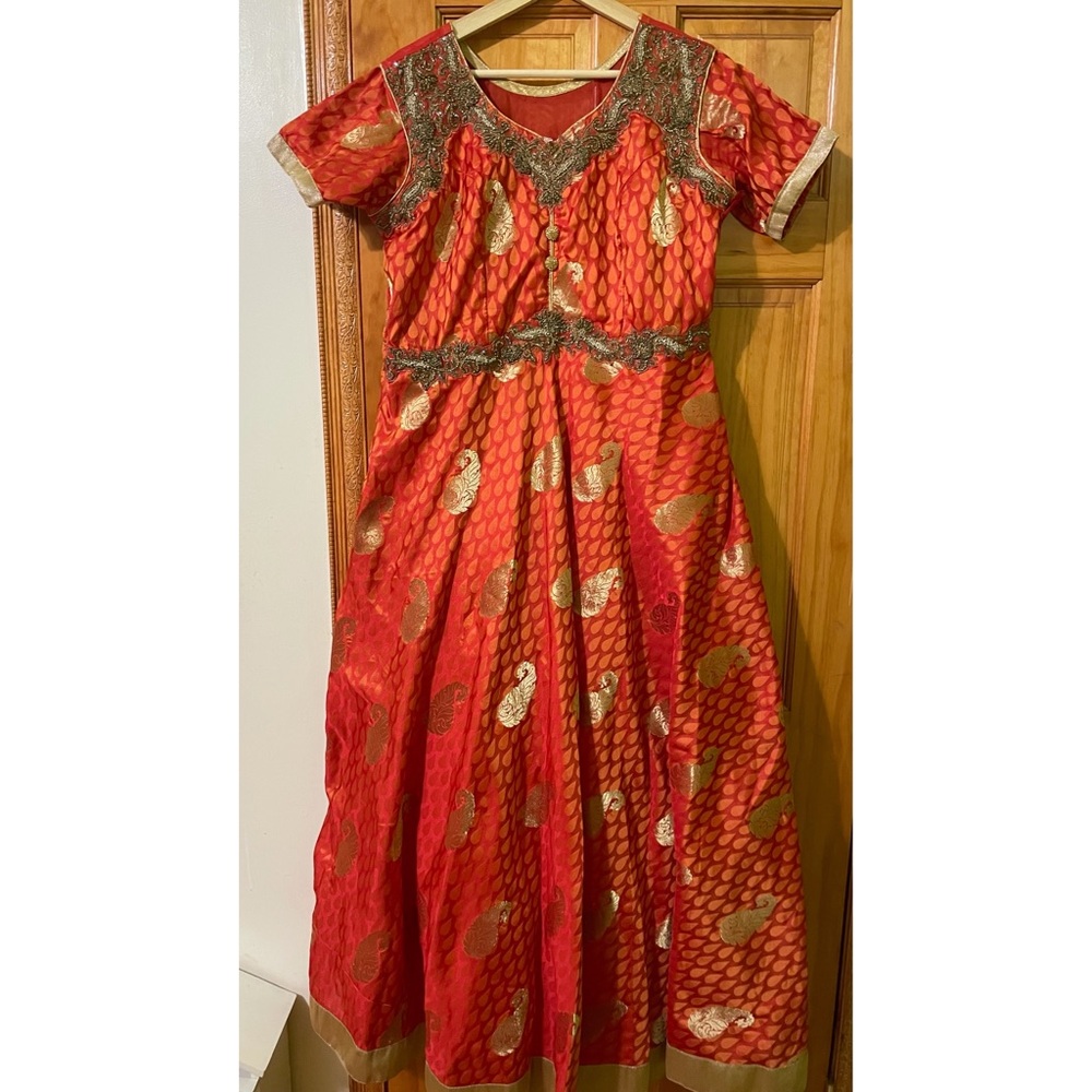 Orange and Gold Embroidered Gown